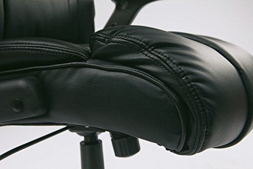 Office Star High Back Bonded Leather Executives Chair with Padded Flip Arms and Titanium Coated Accents, Black