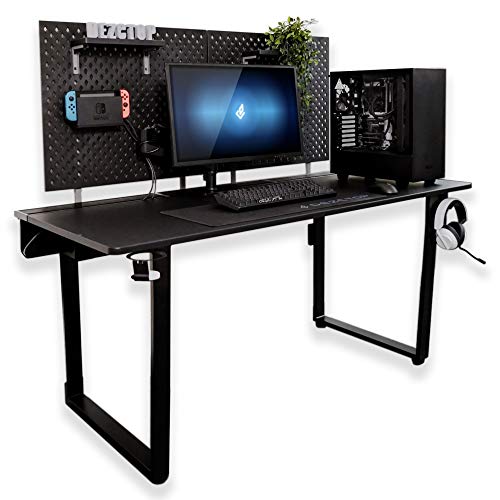DEZCTOP Bifrost 63W x 28D Gaming PC Computer Desk with Shelves, Large Workstation for Gamers or Home Office with Pegboard, Built-in Cable Management, Stainless Steel Frame (Black)