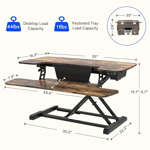 FLEXISPOT Electric Standing Desk Converter, 36'' Height Adjustable, Rustic Color