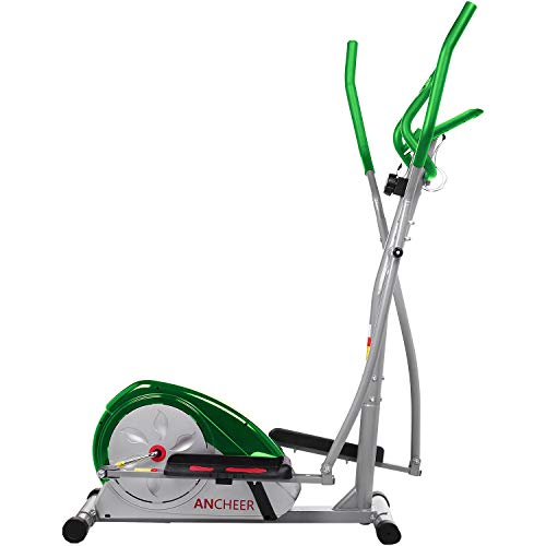 ANCHEER Elliptical Machine, Portable Magnetic Ellptical Exercise Machine with LCD Display & Handle Tracking Heartbeat, Multi-Grip Handlebars for Home Gym (Gray)