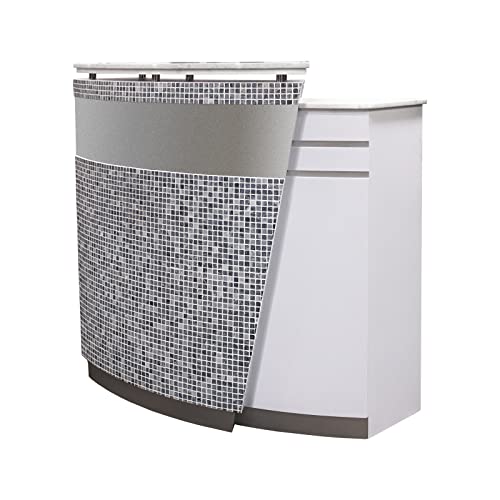 MAYAKOBA NAPA Reception Desk Curve Table with Marble Top - Luxe White/Silver Accents