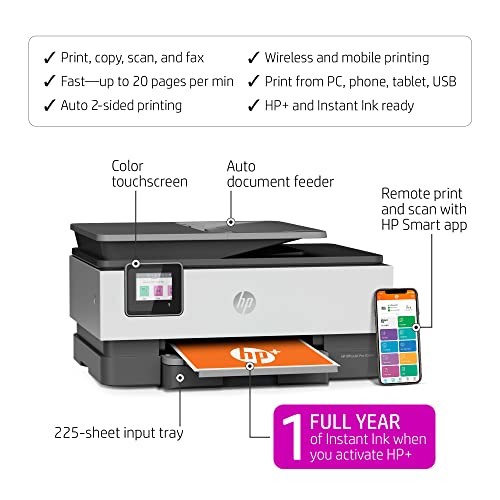 HP OfficeJet Pro 8034e Wireless Color All-in-One Printer with Instant Ink, White