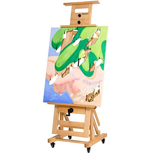 MEEDEN Deluxe Large Rocker Crank Studio Easel,Heavy Duty Artist Painting Easel,Solid Beech Wood with Adjustable Height,Movable and Tilting Flat H-Frame Easel,Holds Art Canvas Up to 76.7"