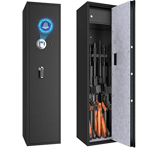 Goplus Rifle Gun Safe, Large Long Gun Safe w/Separate Pistol Lock Box, 5-Gun Safe Box w/ Digital Keypad & Emergency Keys, Electronic Gun Security Cabinet for Home (Biometric Fingerprint Recognition)