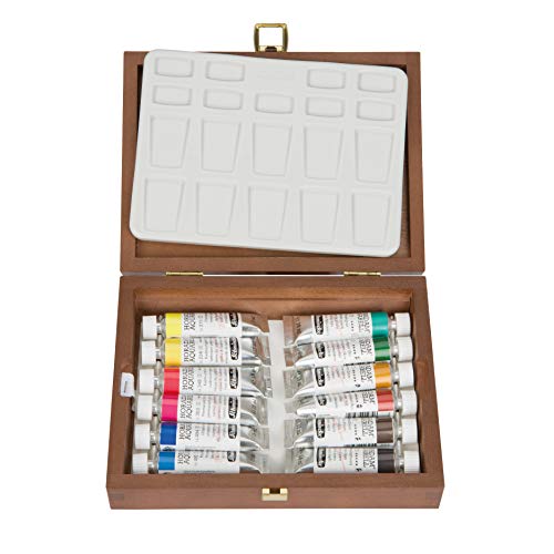 Schmincke Horadam Aquarell 15ml Paint Tube Metal Set, Porcelain Palette Included, Set of 12 Colors (74512097)