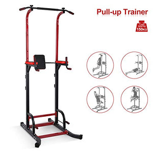 Zerodis Power Tower Workout Dip Station, Steel Heavy Duty Adjustable Power Tower Strength Training Dip Stand Horizontal Bar Indoor Fitness Equipment