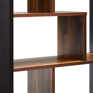 Major-Q 9092404 Modern Walnut and Espresso Finish Wooden Bookshelf with 6 Shelves and 8 Staggered Cubes