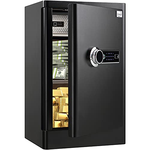 TENAMIC Fingerprint Safe Box 3.83 Cubic Feet with Separate Lock Box and Bottom Compartment, Touch Screen Keypad Security Box with Induction Light and Leather Key Card Pouch