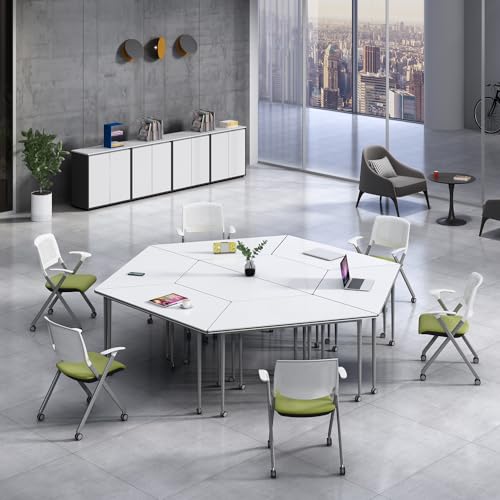Molpeiy Conference Room Table with Silent Locking Wheels, Trapezoidal Rolling Splicing Computer Desk, 47.2" L*20.4" W*29.5" H (8Pack)