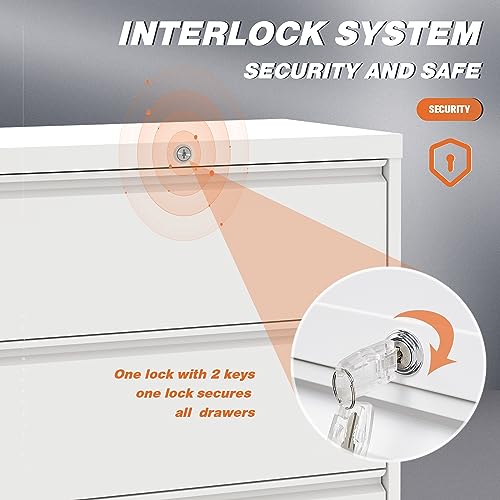 SUXXAN 4 Drawer Metal Lateral File Cabinet with Lock, White - Letter/Legal/F4/A4 Size