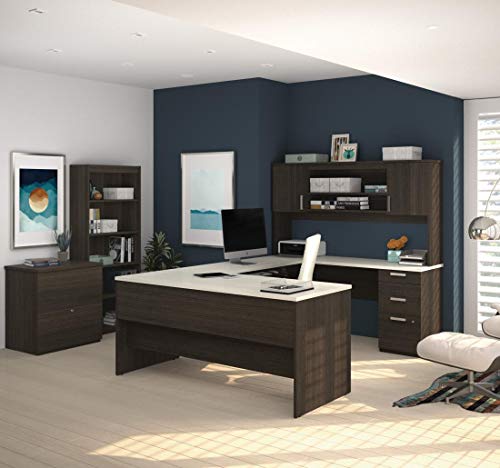Bestar, Ridgeley Collection, 3-Piece Set Including a U or L-Shaped Desk with Hutch, a Lateral File Cabinet, and a Bookcase