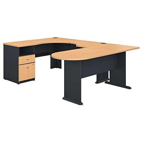 Series A U Shaped Corner Desk with Peninsula and Storage in Beech and Slate