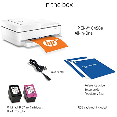 HP Envy 64 58e All-in-One Wireless Color Inkjet Printer, White - Print Copy Scan - 10 ppm, 4800 x 1200 dpi, Auto 2-Sided Printing, 35-Sheet ADF, Dual-Band WiFi, Instant Ink Ready, Cbmou Printer Cable