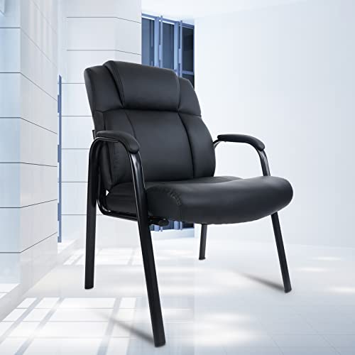 CLATINA Big & Tall 400 lb. Leather Guest Chair, Padded Arm Rest, Black - 4 Pack