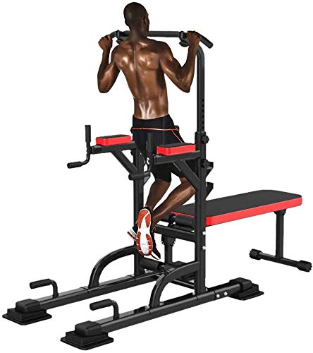 DLWDMRV Professional Home Dumbbell Bench Multi-Function Power Tower with Sit Up Bench,Adjustable Height Pull Up Tower Heavy Duty Dip Station Fitness Exercise Strength Training Workout Equipment
