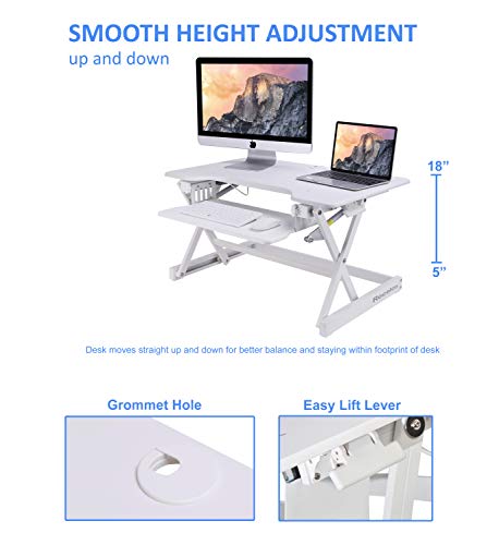 Rocelco 32" Height Adjustable Standing Desk Converter BUNDLE - Sit Stand Computer Workstation Riser with Anti Fatigue Mat - Dual Monitor Retractable Keyboard Tray Gas Spring - Black (R EADRW-MAFM)