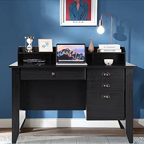 LCSA Black Computer Desk Laptop Writing Table Spacious Workstation Office Furniture