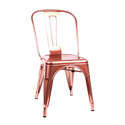 Design Lab MN LS-9000-CRGLD Dreux Restaurant Stackable Steel Side Chair (Set of 4), Metallic Rose Gold