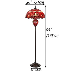 Bieye Baroque Tiffany Style Stained Glass Double Lit Floor Lamp 64-inch Tall (Red)