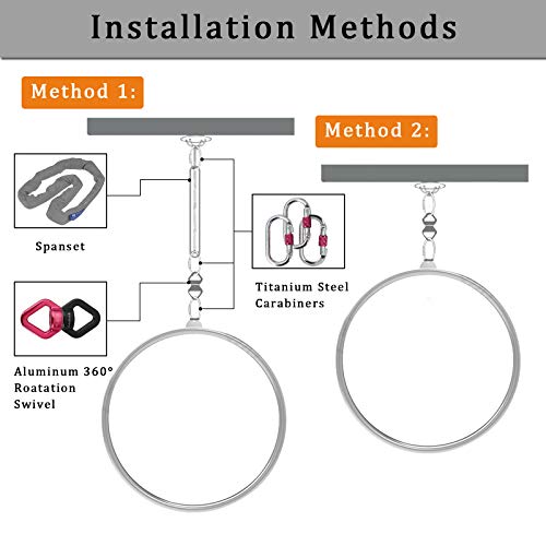 DASKING Aerial Hoop 85cm/90cm Aerial Ring Set Fully Strength Tested 660LBS Single Point Circus Aerial Equipment Yoga Hoop with Accessories and Storage Bag (90CM/32MM)