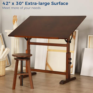 VISWIN Extra-Large Artist Drafting Table 30" x 42", Adjustable Height & Angle, Solid Pine Wood, Art Table for Adults