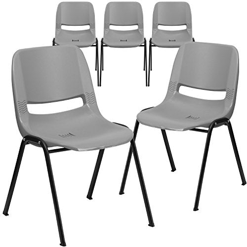 Flash Furniture 5 Pack HERCULES Series Gray Ergonomic Stack Chair - 880 lb. Capacity