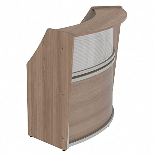 Linea Italia Curved Office Clear Panel Reception Desk Counter | 72" x 32" Walnut