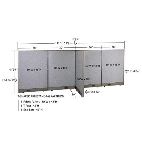 GOF Freestanding T-Shaped Office Partition, Large Fabric Room Divider - 30" D x 120" W x 48" H