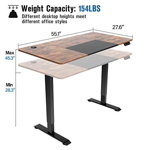 ELECWISH Electric Standing Desk Height Adjustable, 55 x 28 Inches Stand Up Desk with Splice Board, Sit Stand Home Office Desk with Memory Preset Controller, Black Frame/Black and Rustic Brown Top