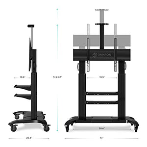 ONKRON Mobile TV Stand for 60"-100" TVs up to 301 lbs - Height Adjustable - Max VESA 1000x600 - Black