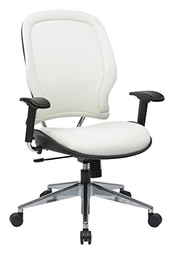 SPACE Seating Vinyl Managers Chair with Chrome Finish Metal Base and Height Adjustable Arms, White