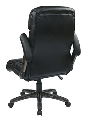 Office Star High Back Bonded Leather Executives Chair with Padded Flip Arms and Titanium Coated Accents, Black