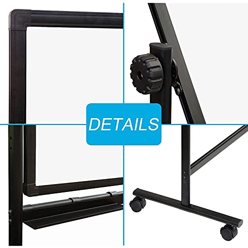 VISTECH 70x38 Large Mobile Whiteboard, Height Adjust 360 Degree Rotation Double Sided Magnetic Dry Erase Board with Black Stands, Rolling White Board on Wheels for Office Home Gym and Classroom