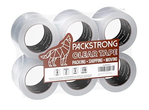 Packstrong Industrial Grade Clear Packing Tape (60 Rolls) - 110 Yards per Roll - 3" Wide x 2.0 mil Thick, Acrylic Adhesive Heavy Duty Tape for Box Office Moving Packaging Shipping