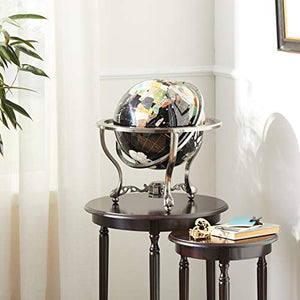 Unique Art 21-Inch Tall Black Onyx Ocean Table Top Gemstone World Globe with Silver Tripod