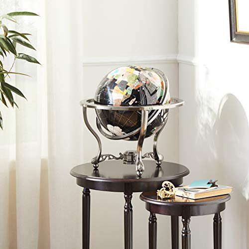 Unique Art 21-Inch Tall Black Onyx Ocean Table Top Gemstone World Globe with Silver Tripod