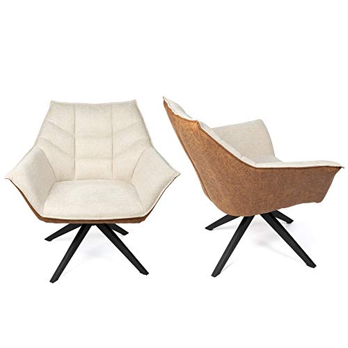 Accent Chairs Set of 2 for Bedroom Metal Legs with 360-Degree Swivel White Upholstered Computer Desk Chair for Small Spaces Home Office Living Room Bedroom Home Furnishings