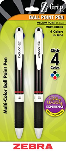 Zebra Pen Z-Quad Low Viscosity 4-Color Ink Pen, 2 Pack (ZEB 26412)