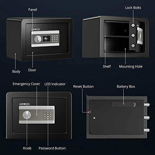 Azmkoo 0.8 Cubic Fireproof and Waterproof Safe Cabinet Security Box, Dorm Safe with Digital Lock, Override & LED Indicators, Lock Box for Money,Jewelry,Cash,Passports,Guns Safe for Home/Hotel/Dorm