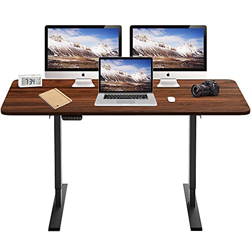 HOUSEELF Electric Adjustable Standing Desk - 55 x 28 Inches Sit Stand Computer Desk with Large Wooden Desktop for Home, Office, Workstation, Easy to Assemble, Walnut