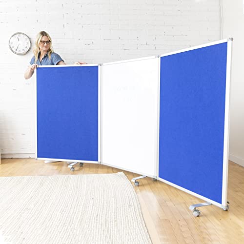 ECR4Kids Mobile Dry-Erase Room Divider and Partition, Double-Sided, Rolling Caster Wheels, 3-Panel Dry-Erase Board, Collapses for Easy Storage