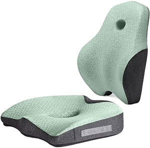 BUZZNN Memory Foam Seat Cushion and Lumbar Support Pillow for Office Chair - Green