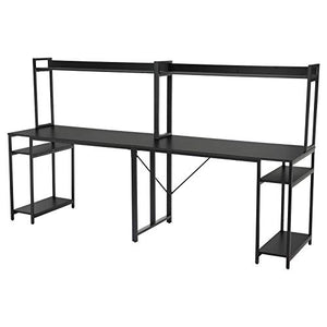 Computer Desk with Hutch Storage Shelves,pollyhb 94.5 in Extra Long Two Person Desk with Storage Shelves, Double Workstation Desk for Home Office, Black