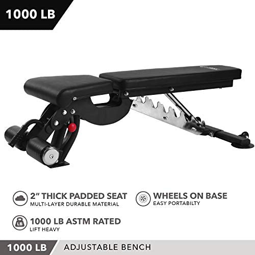 Adjustable Weight Bench, 1000 lb by D1F for Strength Training - Incline, Decline, Flat Workout Benches for Lifting, Flies, Chest Press, Dips - Utility Equipment for Personal, Commercial Gym