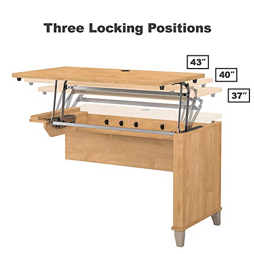 Bush Furniture Somerset L Shaped Sit to Stand Desk with Hutch in Maple Cross