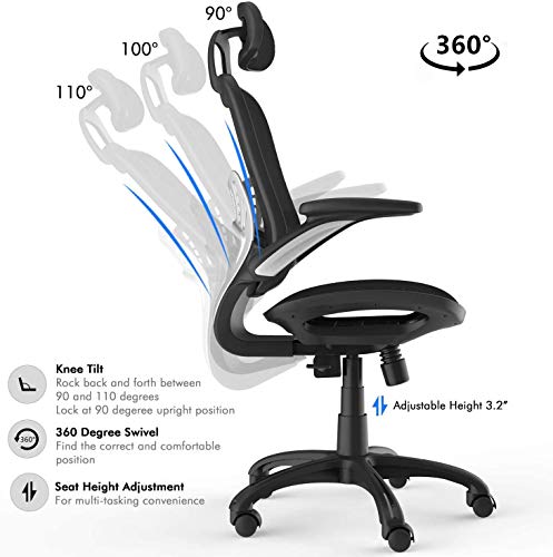 Ergonomic Office Task Chair,Desk Chair, High Back Executive Home Office Desk Chair with Arms Adjustable Height Back Lumbar Support Mesh Heavy Duty