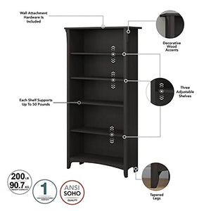 Bush Furniture Salinas 5-Shelf Tall Bookcase, Vintage Black, 63-Inch H, 2/Set