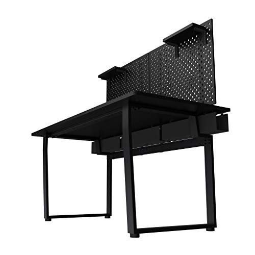 DEZCTOP Bifrost 63W x 28D Gaming PC Computer Desk with Shelves, Large Workstation for Gamers or Home Office with Pegboard, Built-in Cable Management, Stainless Steel Frame (Black)