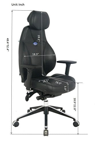 VIVA OFFICE Hottest High Back Ergonomic Multi-function Luxury Leather Office Chair with Top Leather Seat and Back, Adjustable Italy DONATI Armrests and Italy Synchronous Mechanism, and Aluminum Base