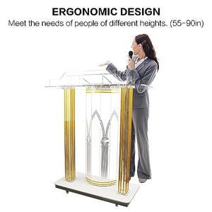 Petolovty Clear Acrylic Podium Stand with LED - 46" Large Lectern for Classroom, Church, Concerts